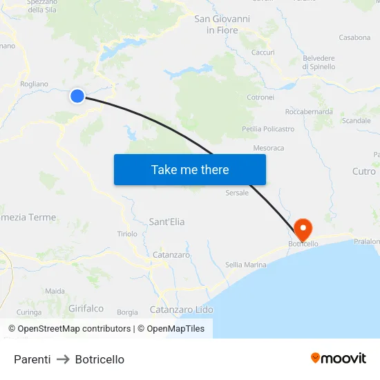 Parenti to Botricello map