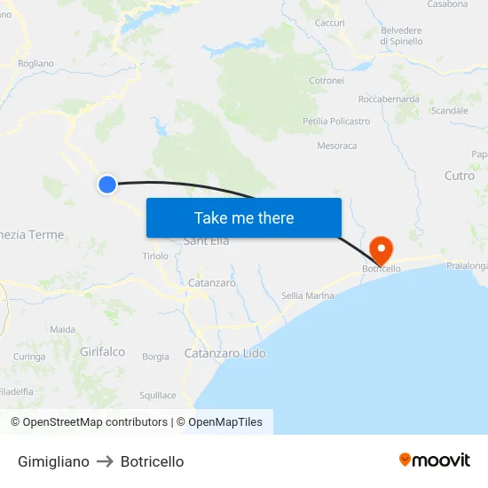 Gimigliano to Botricello map