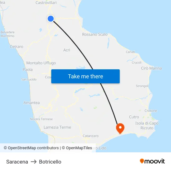 Saracena to Botricello map