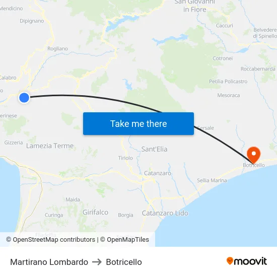 Martirano Lombardo to Botricello map