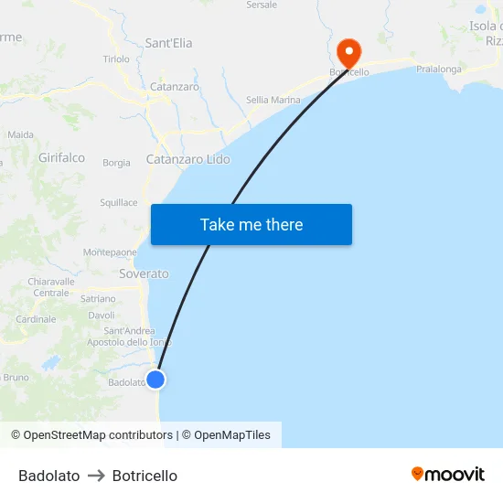 Badolato to Botricello map