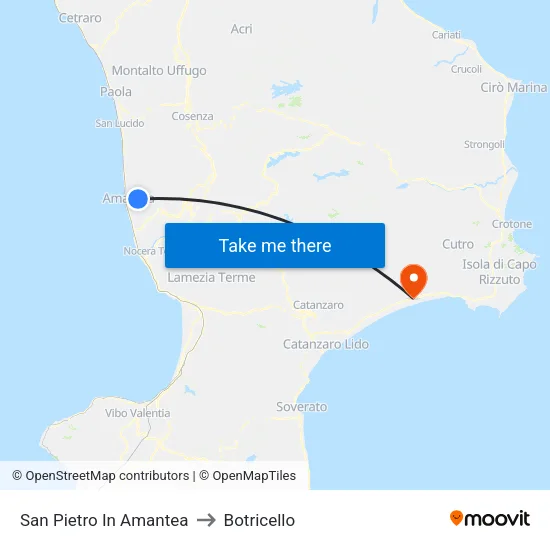 San Pietro In Amantea to Botricello map