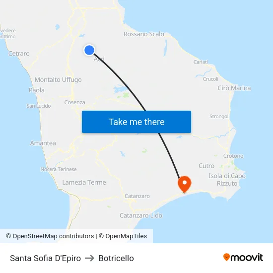 Santa Sofia D'Epiro to Botricello map