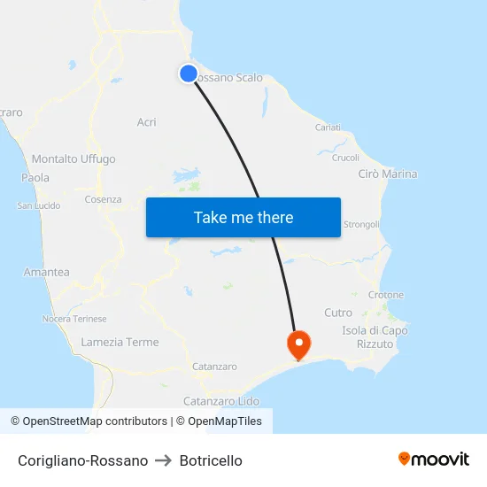 Corigliano-Rossano to Botricello map
