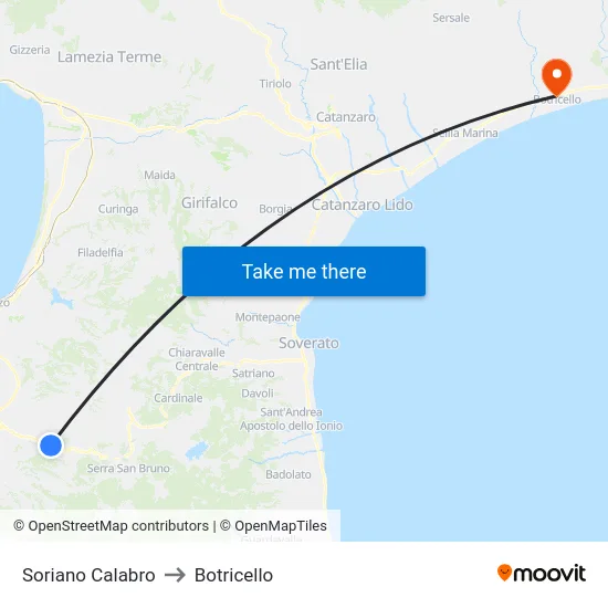 Soriano Calabro to Botricello map