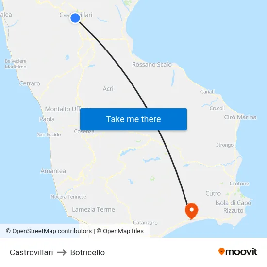Castrovillari to Botricello map