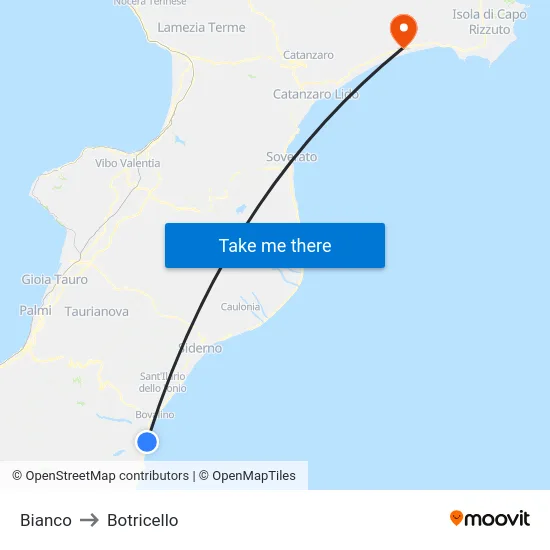 Bianco to Botricello map