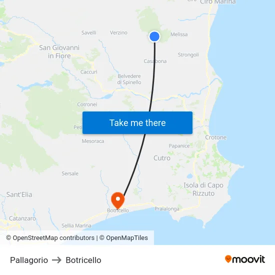 Pallagorio to Botricello map