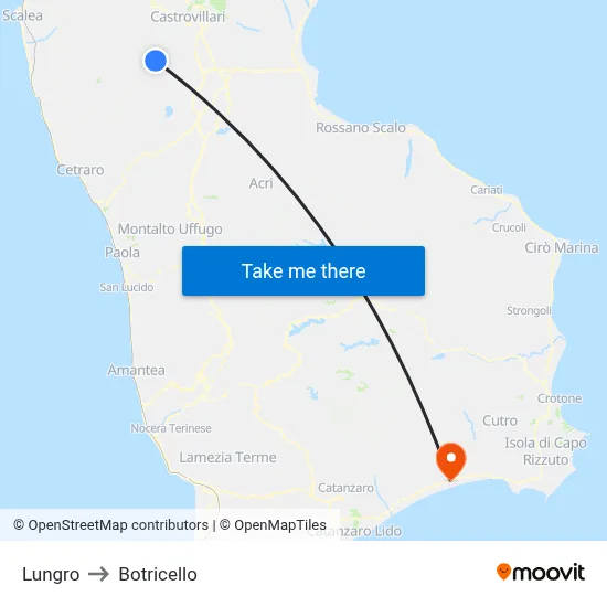 Lungro to Botricello map