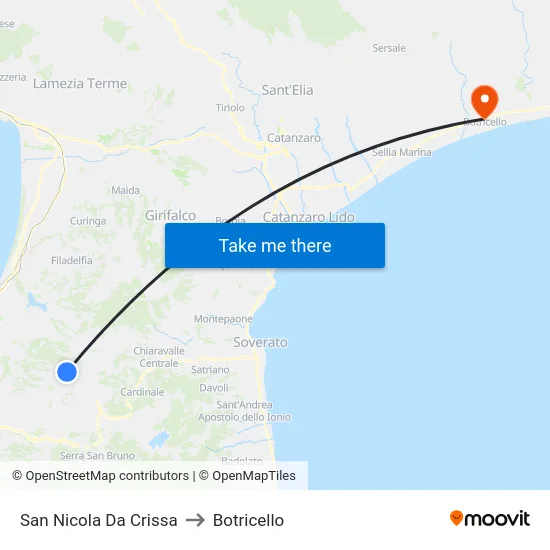 San Nicola Da Crissa to Botricello map