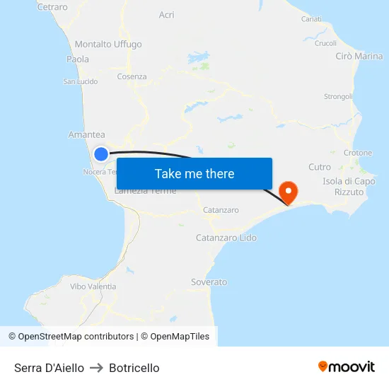 Serra D'Aiello to Botricello map
