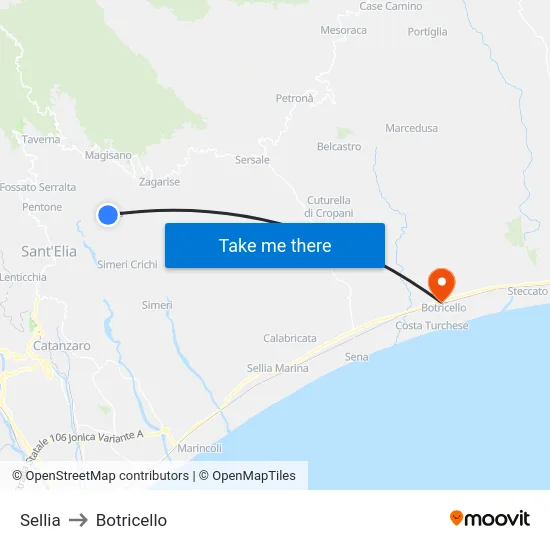 Sellia to Botricello map
