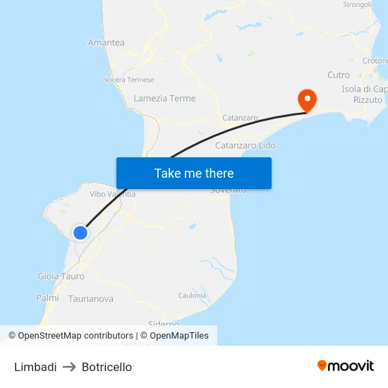 Limbadi to Botricello map