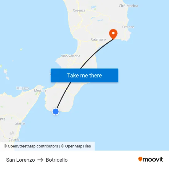 San Lorenzo to Botricello map