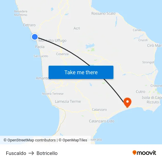 Fuscaldo to Botricello map