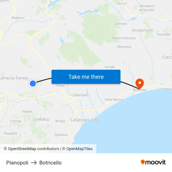 Pianopoli to Botricello map