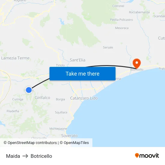 Maida to Botricello map