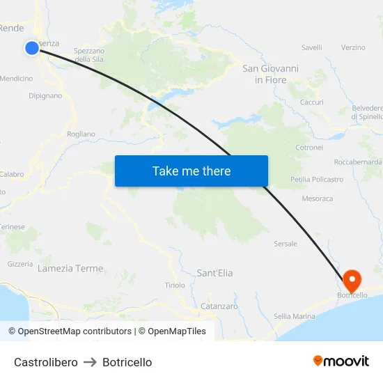 Castrolibero to Botricello map