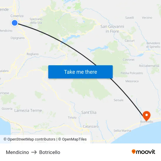 Mendicino to Botricello map