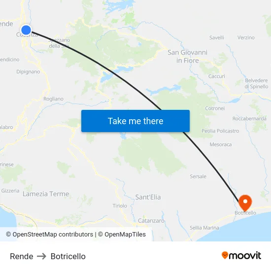 Rende to Botricello map