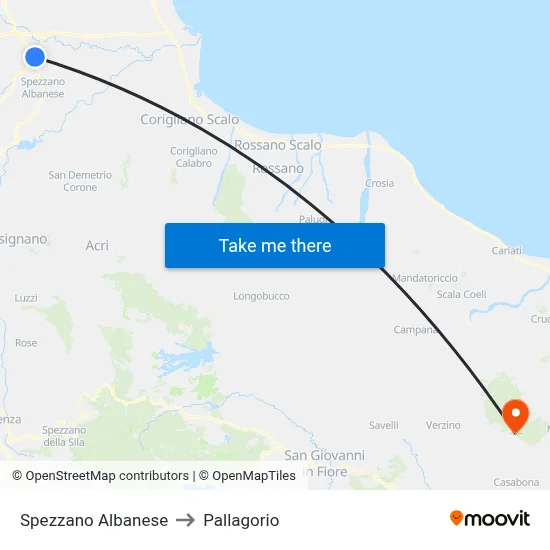 Spezzano Albanese to Pallagorio map