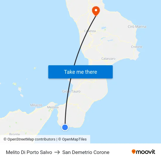 Melito Di Porto Salvo to San Demetrio Corone map