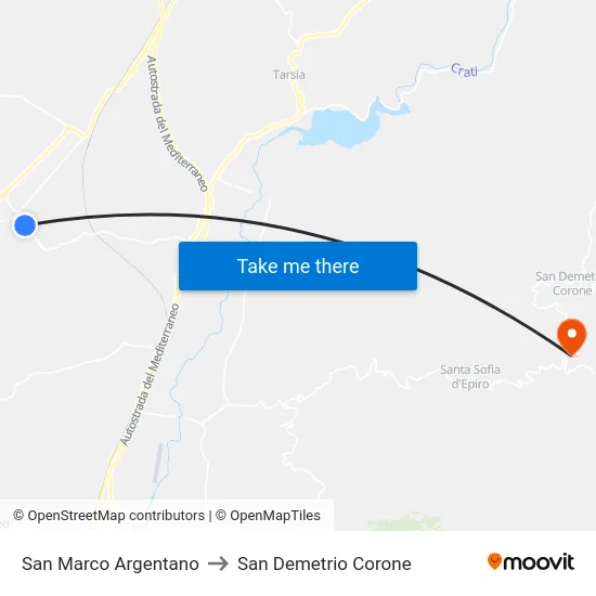 San Marco Argentano to San Demetrio Corone map