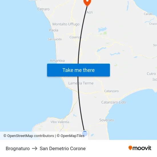 Brognaturo to San Demetrio Corone map