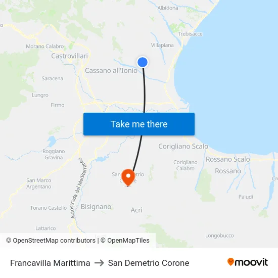 Francavilla Marittima to San Demetrio Corone map
