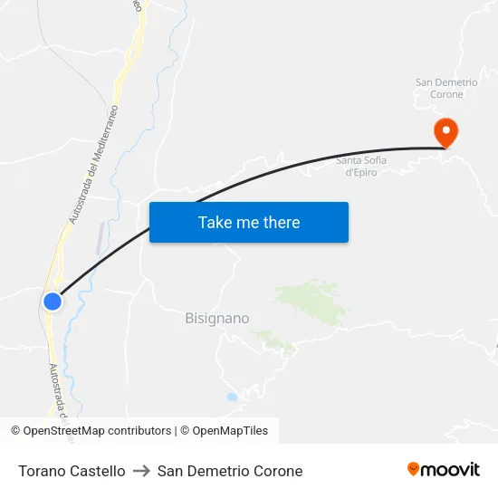 Torano Castello to San Demetrio Corone map