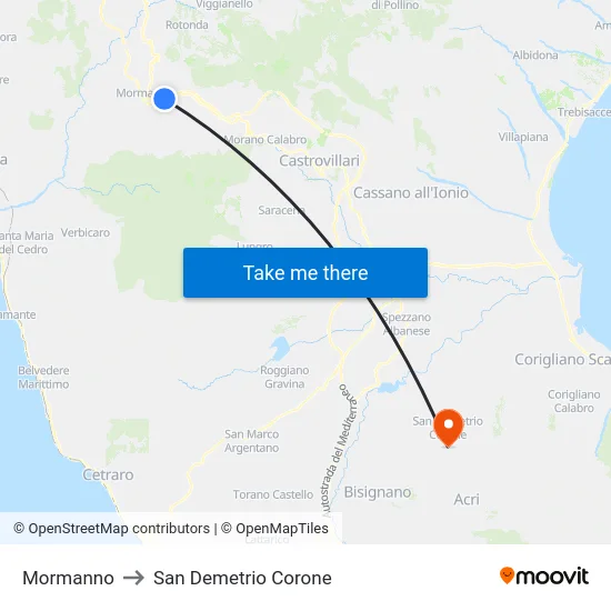 Mormanno to San Demetrio Corone map