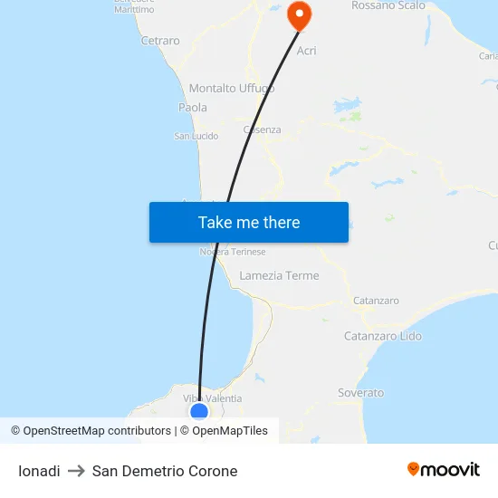 Ionadi to San Demetrio Corone map