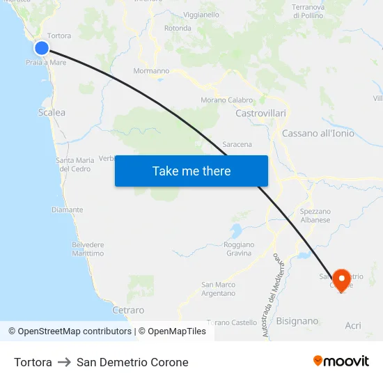 Tortora to San Demetrio Corone map