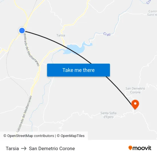 Tarsia to San Demetrio Corone map