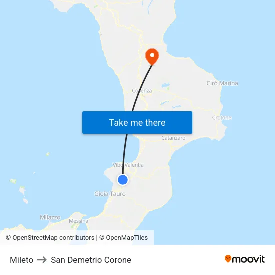 Mileto to San Demetrio Corone map