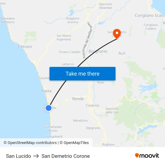 San Lucido to San Demetrio Corone map