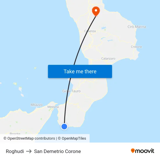 Roghudi to San Demetrio Corone map