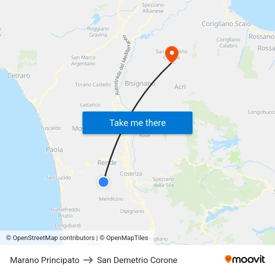 Marano Principato to San Demetrio Corone map