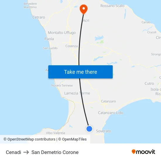Cenadi to San Demetrio Corone map