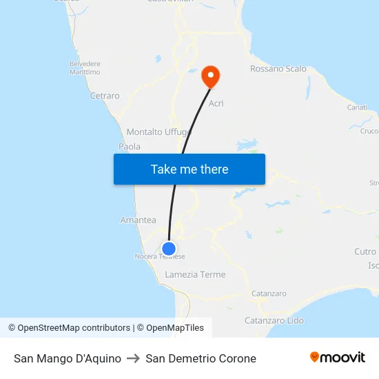 San Mango D'Aquino to San Demetrio Corone map