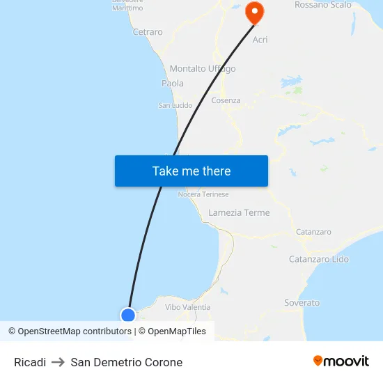 Ricadi to San Demetrio Corone map