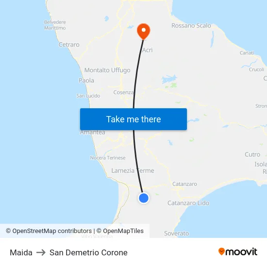 Maida to San Demetrio Corone map