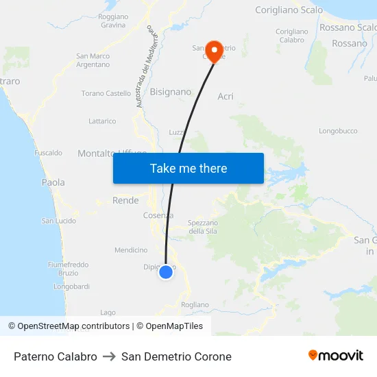 Paterno Calabro to San Demetrio Corone map