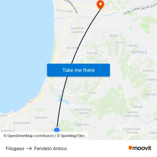 Filogaso to Feroleto Antico map