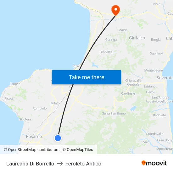 Laureana Di Borrello to Feroleto Antico map