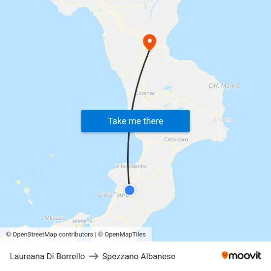 Laureana Di Borrello to Spezzano Albanese map