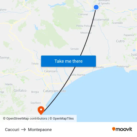 Caccuri to Montepaone map