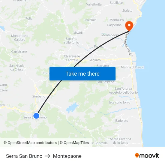 Serra San Bruno to Montepaone map