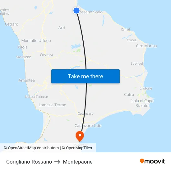 Corigliano-Rossano to Montepaone map