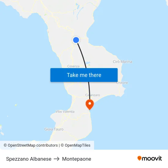 Spezzano Albanese to Montepaone map